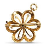 Antique Victorian 13k Yellow Gold Diamond and Pearl Flower Brooch Pendant