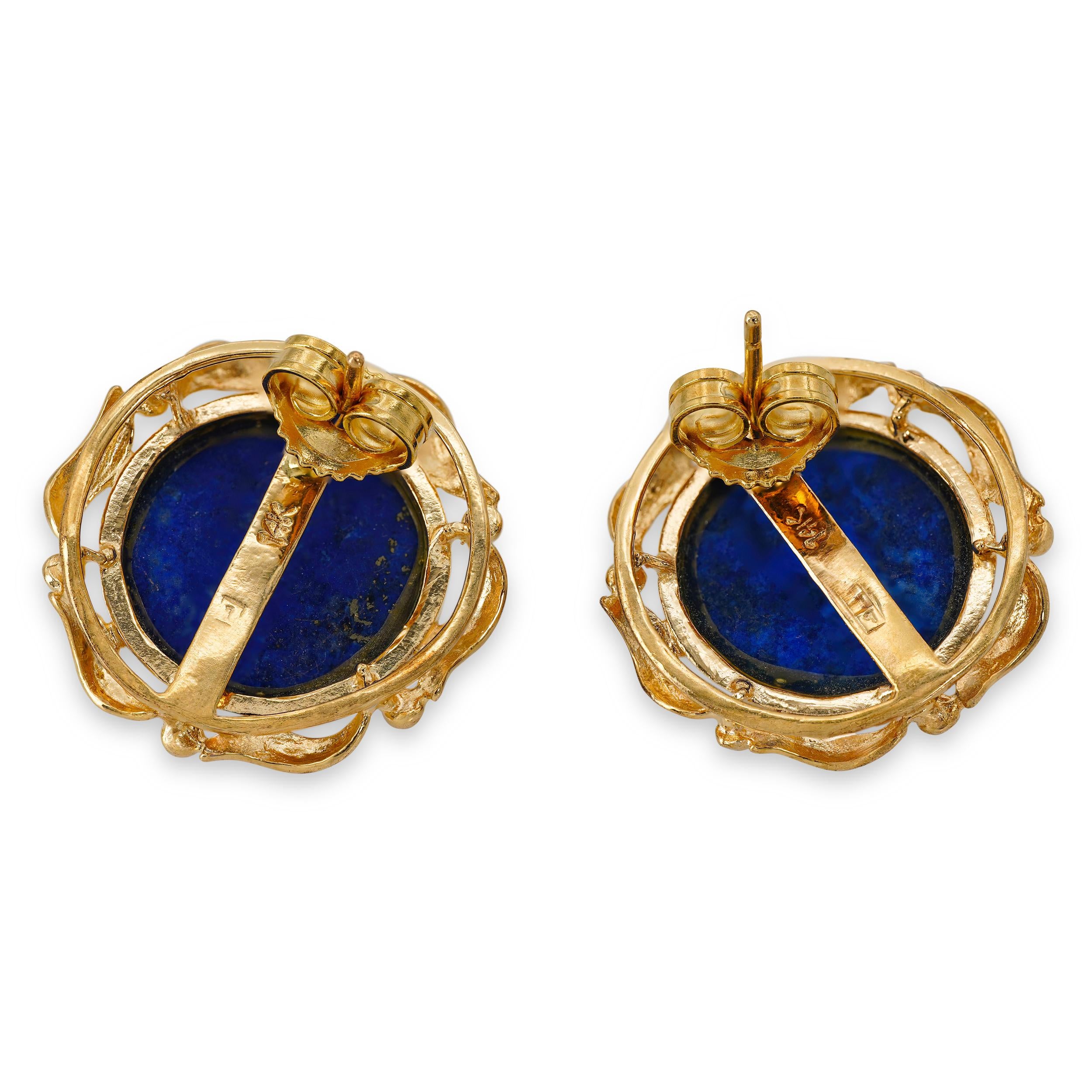 Vintage 14k Yellow Gold Lapis Lazuli Stud Earrings