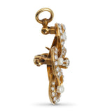 Antique Victorian 13k Yellow Gold Diamond and Pearl Flower Brooch Pendant