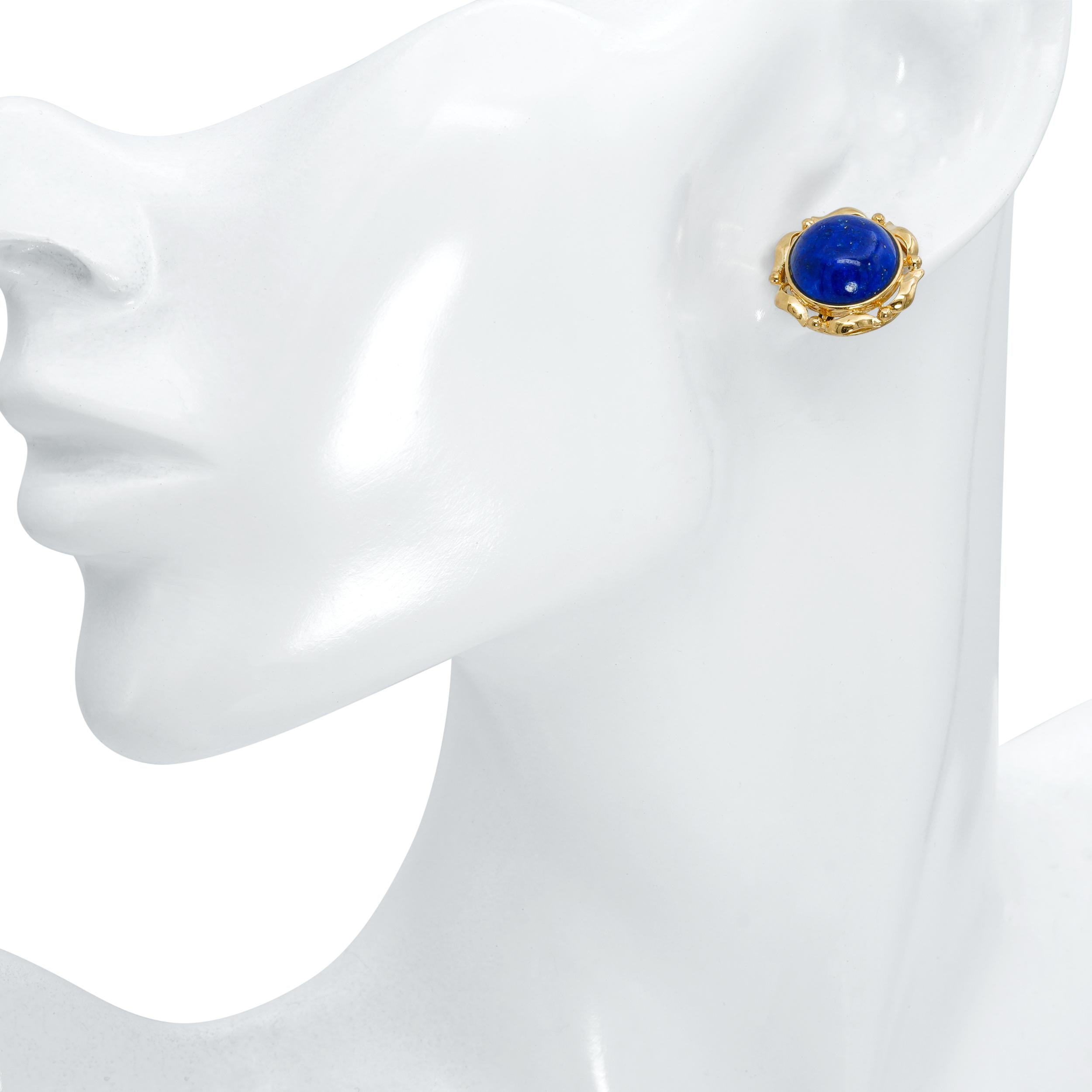 Vintage 14k Yellow Gold Lapis Lazuli Stud Earrings