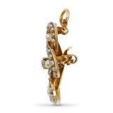 Antique Victorian 13k Yellow Gold Diamond and Pearl Flower Brooch Pendant