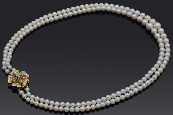 Estate 14K Gold Pearl, Peridot & 0.77 TCW Diamond Beaded Double-Strand Necklace