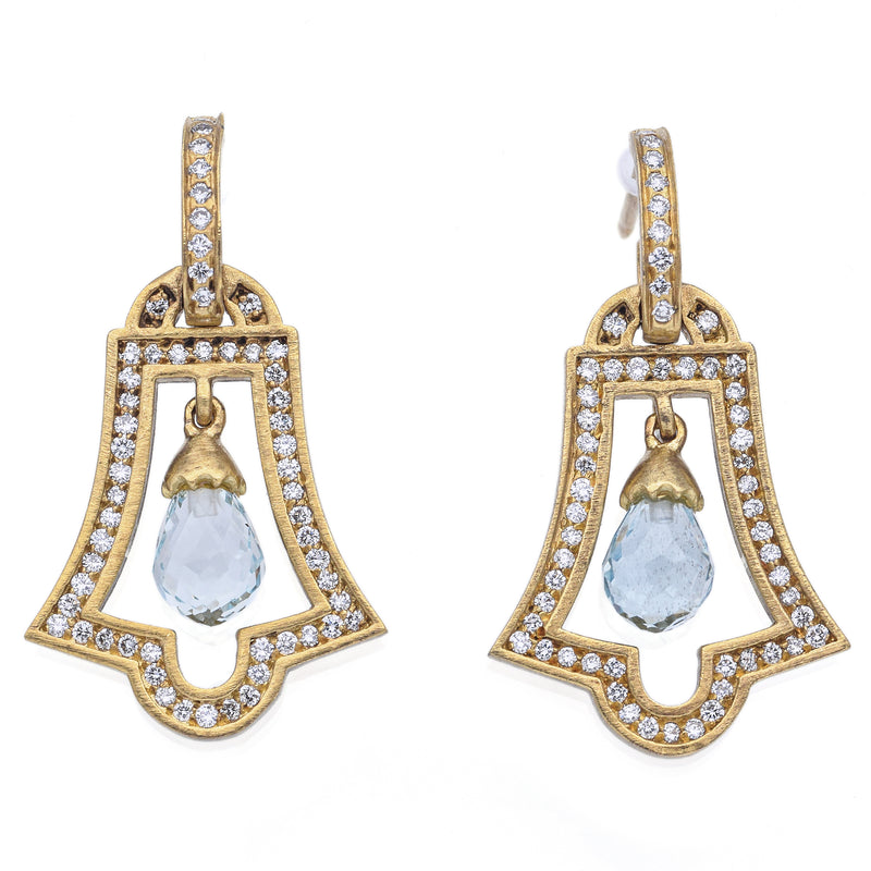 Estate S. Colee 18K Yellow Gold Aquamarine & 0.56 TCW Diamond Dangle Earrings