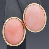 Vintage 14K Yellow Gold Angel Skin Coral Oval Cabochon Omega-Back Earrings