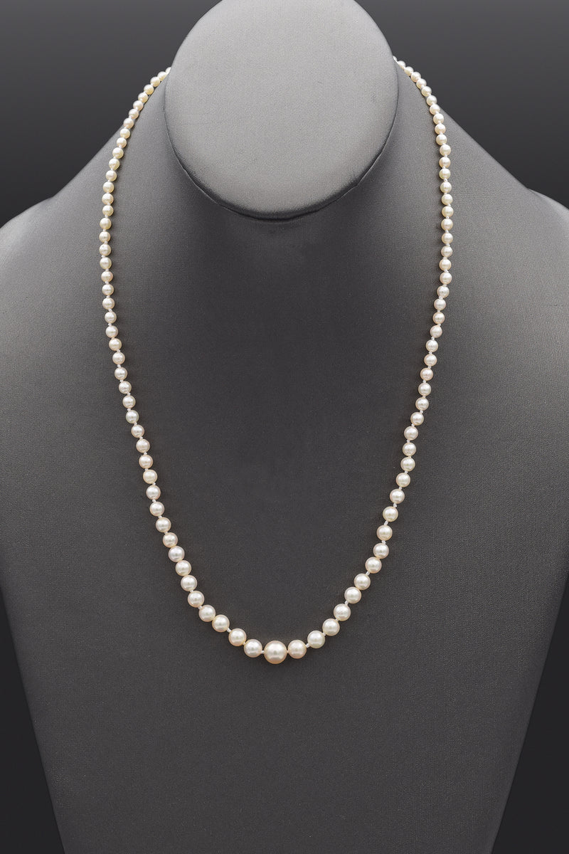 Vintage 14K Yellow Gold 3 -7.40 mm Pearl Beaded Strand Necklace 20.5 Inches
