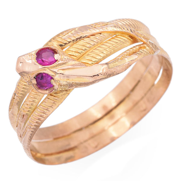 Vintage 22K Yellow Gold Ruby Snake Band Ring Size 11.5