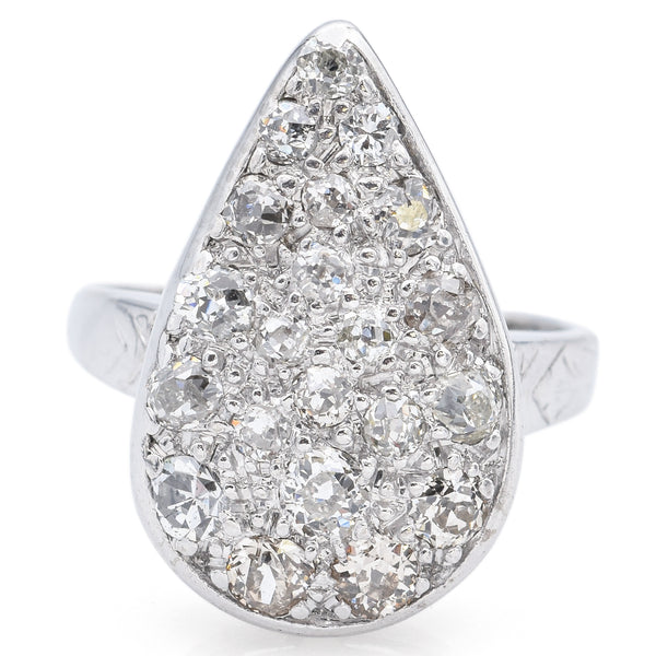 Antique 14K White Gold & Platinum 1.02 TCW Mine Cut Diamond Cocktail Ring Size 4