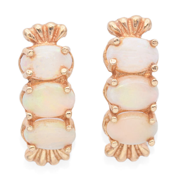 Vintage 14K Yellow Gold Opal Oval C-Hook Earrings