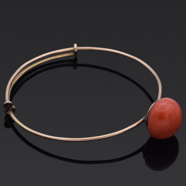 Antique 14K Yellow Gold Red Coral Bangle Bracelet