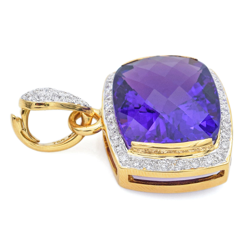 Vintage 18K Yellow Gold 21.08 Ct Amethyst & 0.75 TCW Diamond Pendant