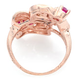 Vintage 14K Rose Gold Ruby & 0.27 TCW Diamond Cocktail Ring Size 6.5