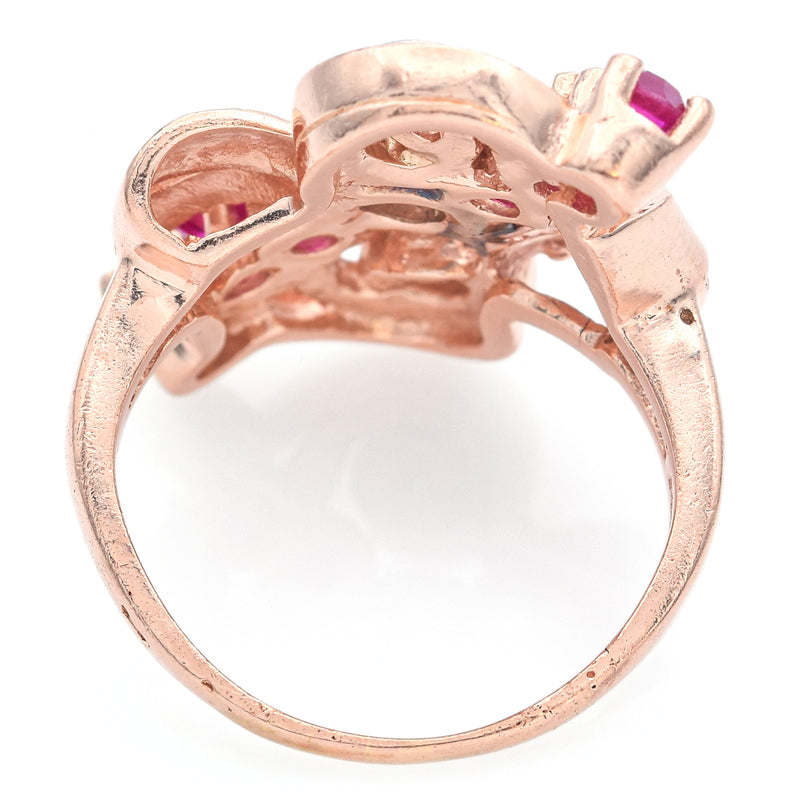 Vintage 14K Rose Gold Ruby & 0.27 TCW Diamond Cocktail Ring Size 6.5