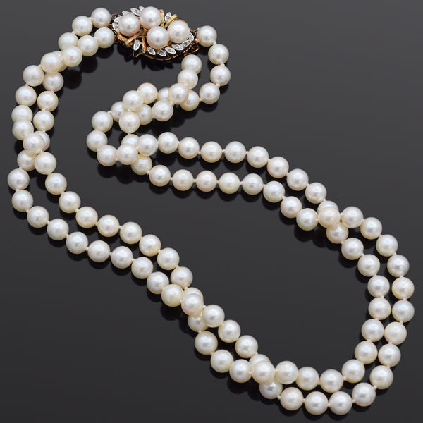 Vintage Pearl & Diamond 14K Yellow Gold Beaded Double-Strand Necklace