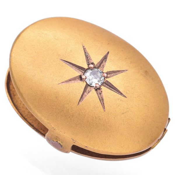 Antique 12K Yellow Gold Diamond Sunburst Oval Clip
