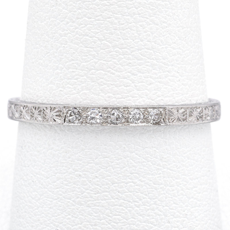 Antique Art Deco 18K White Gold Diamond Semi-Eternity Band Ring Size 9.5
