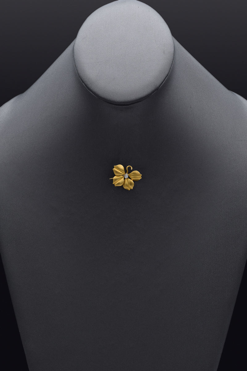 Antique 10K Yellow Gold Pearl Leaf Brooch Pin