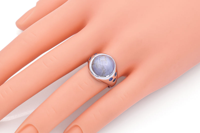 Vintage 14K White Gold 14.16Ct Purple Star Sapphire & Blue Sapphire Ring Size9.5