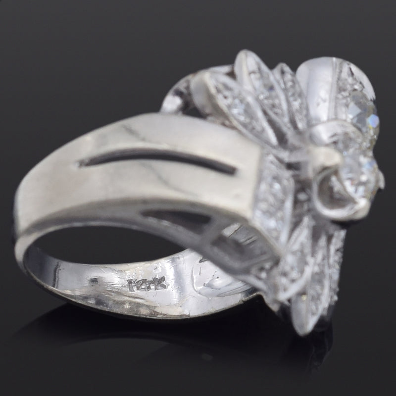 Vintage 14K White Gold 1.08 TCW Old Euro Diamond Ring Size 3.75