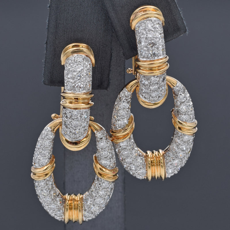 Vintage 14K Yellow Gold 3.84 TCW Diamond Omega Back Dangle Earrings