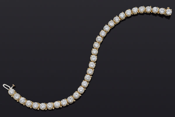 Vintage 14K Yellow Gold 10.56 TCW Diamond Round Tennis Bracelet 5.5 mm