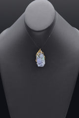 Vintage 14K Yellow Gold Lavender Green Jade & Diamond Carved Bird Gourd Pendant