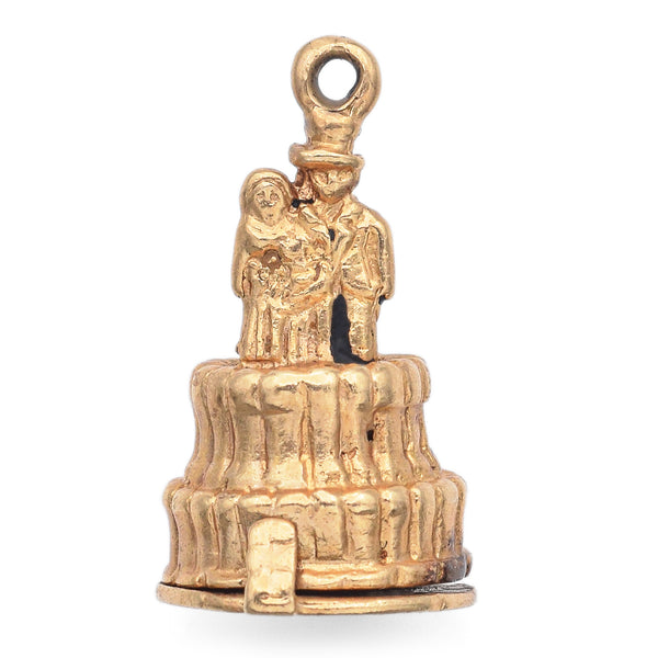 Vintage 10K Yellow Gold Wedding Cake Baby Carriage Charm Pendant