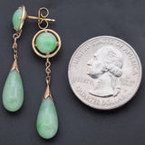 Vintage 14K Yellow Gold Green Jade Pear Dangle Earrings