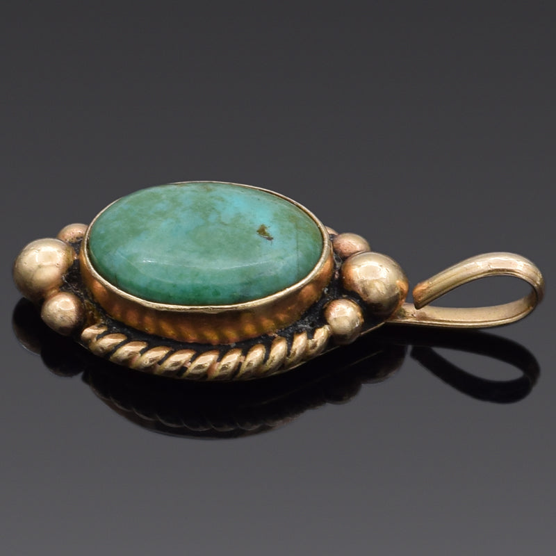 Cortez Vintage 14K Yellow Gold Turquoise Pendant