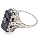 Vintage 14K White Gold Ruby, Onyx & Diamond Spinner Ring Size 8.5