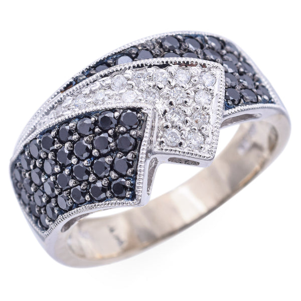 Estate 14K White Gold 0.65 TCW Black & White Diamond Band Ring Size 8.25