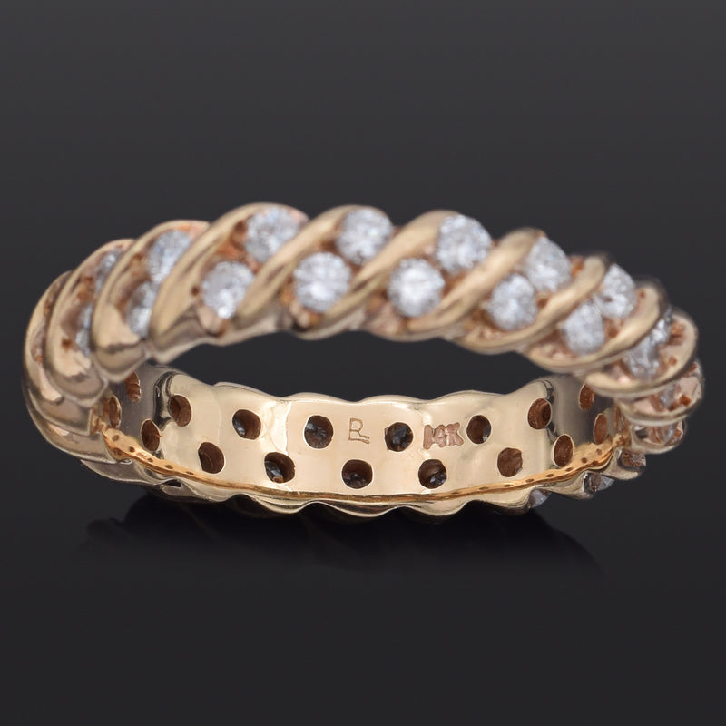 Vintage 14K Yellow Gold 1.05 TCW Diamond Semi-Eternity Band Ring Size 7