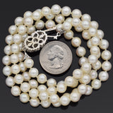 Vintage 18K White Gold 6-7.5 mm Pearl & Sapphire Beaded Strand Necklace 29"