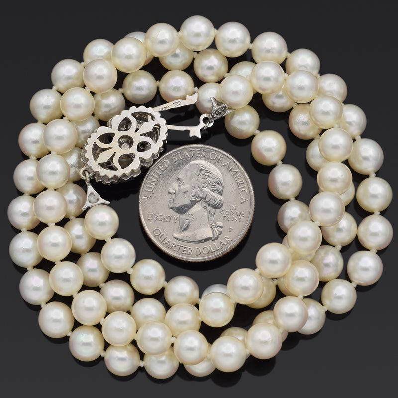 Vintage 18K White Gold 6-7.5 mm Pearl & Sapphire Beaded Strand Necklace 29"