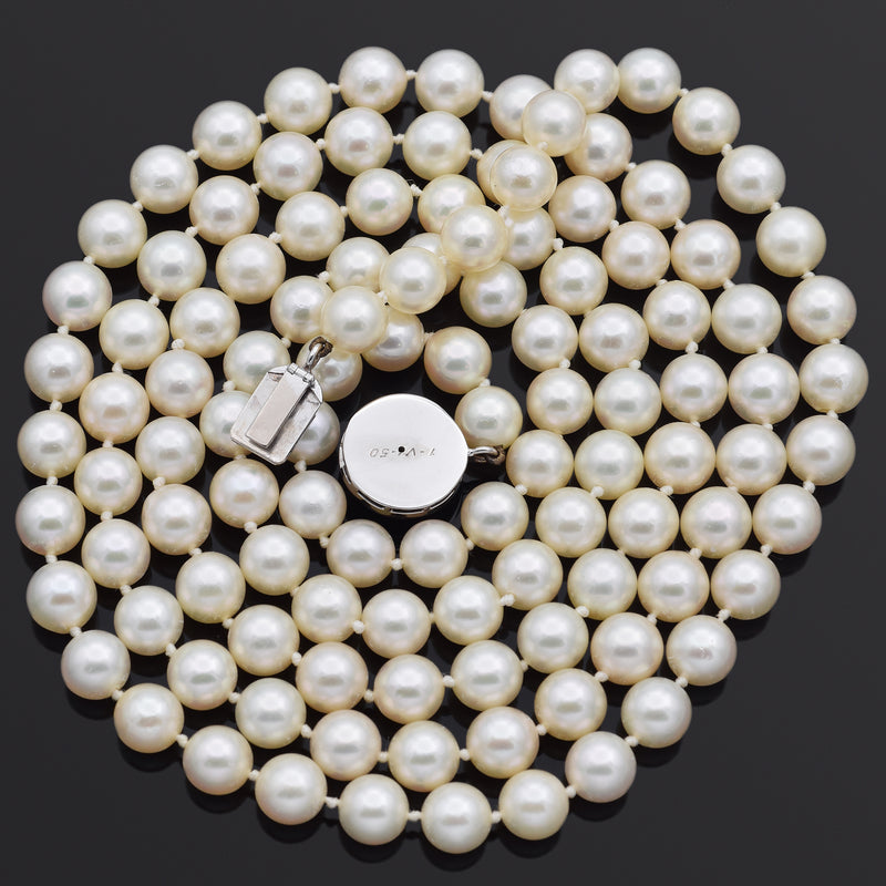 Antique 14K White Gold & Platinum Pearl & 1.02TCW Diamond Beaded Strand Necklace