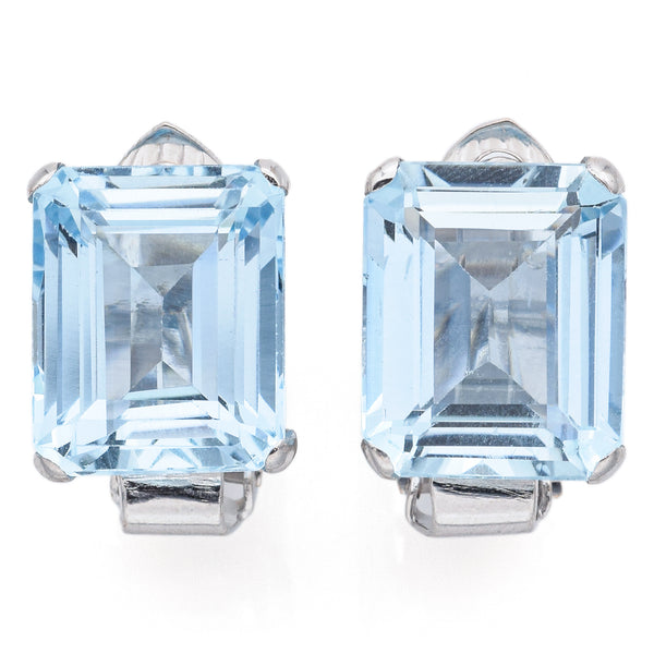 Vintage 17.36 TCW Aquamarine 14K White Gold Clip-On Earrings