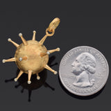 Vintage 18K Yellow Gold Spike Ball Pendant 32 x 25 mm