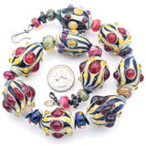 Queen Bead Sterling Silver Art Glass Beaded Strand Necklace 19 Inches