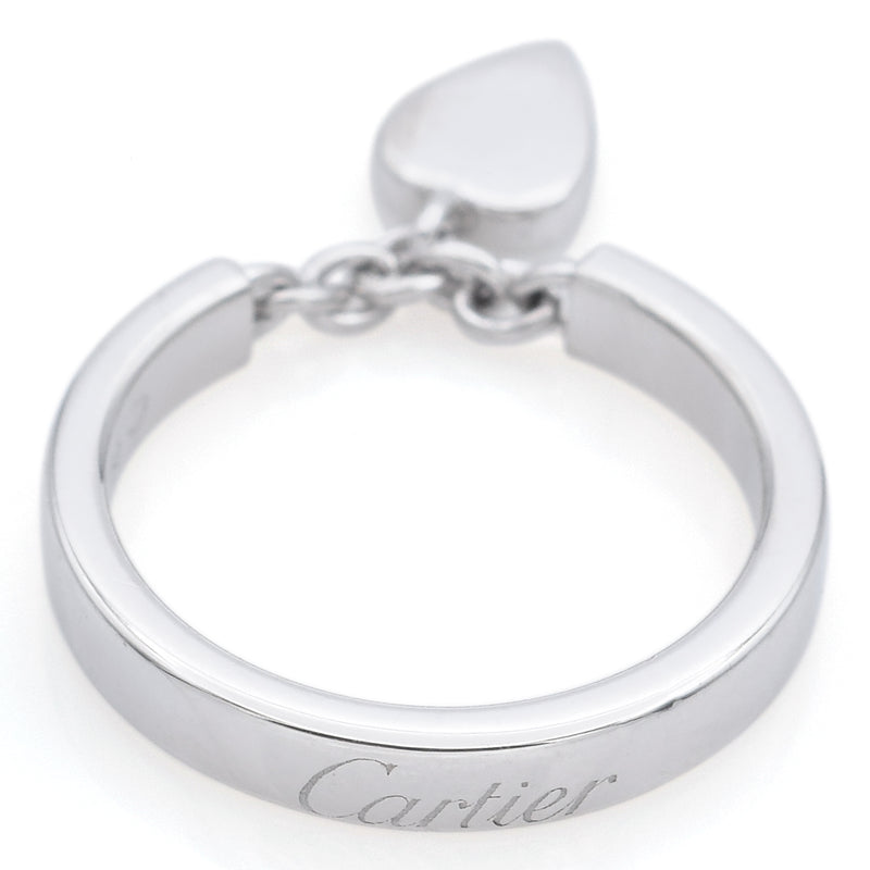 Cartier 18K White Gold Diamond Mon Amour Heart Charm Band Ring Size 46