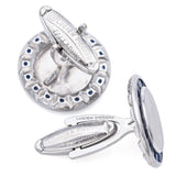 Vintage Lucien Piccard Palladium Sapphire Round Cufflinks 21 mm