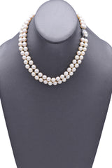 Vintage 14K White Gold Pearl Beaded Double-Strand Necklace 16 Inches