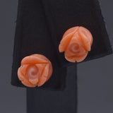Carved Salmon Coral 14K Gold Earrings & GF Pendant + UnoAErre 18K Chain Necklace