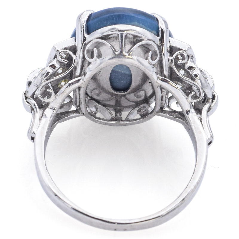 Antique 正白金 Platinum 6.34 Ct Black Opal & 0.36 TCW Diamond Cocktail Ring Size 6