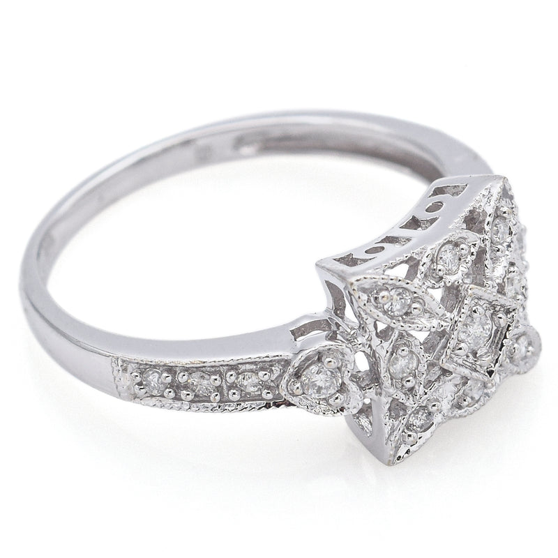 Vintage 14K White Gold 0.20 TCW Diamond Filigree Band Ring Size 6