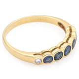 Vintage 18K Yellow Gold Sapphire & Diamond Band Ring Size 5