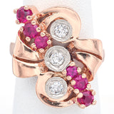 Vintage 14K Rose Gold Ruby & 0.27 TCW Diamond Cocktail Ring Size 6.5