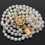Vintage 14K Yellow Gold 7-7.5 mm Pearl & Diamond Beaded Strand Necklace 22"