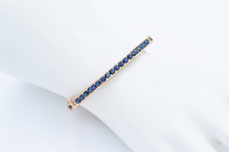 Estate 14K Yellow Gold Sapphire Octagon Bangle Bracelet 4.7 mm
