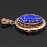Antique 14K Yellow Gold Blue Enamel Oval Locket Pendant