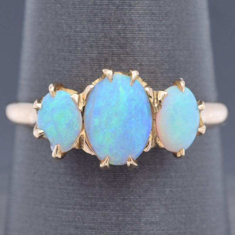 Antique 10K Yellow Gold Opal Band Ring Size 8