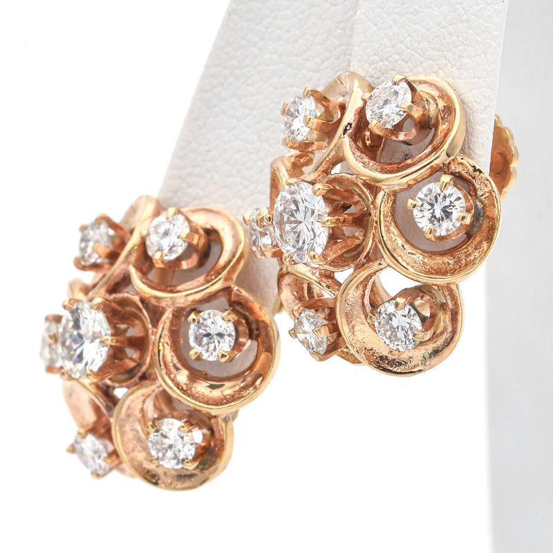 Vintage 14K Yellow Gold 2.34 TCW Diamond Swirl Screw-Back Earrings